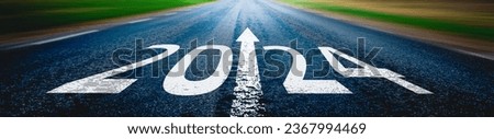 New year 2024 written on highway.Future,work start run line vision concept.Nature landscape road happy new year celebration in the beginning of 2024 for fresh and successful start. Royalty-Free Stock Photo #2367994469