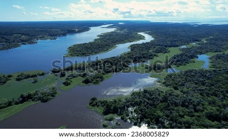 Amazon River at Amazon Forest. The famous tropical forest of world. Manaus Brazil. Amazonian ecosystem. Nature wild life landscape. Solimoes Amazon river biome. Amazon lifestyle. Royalty-Free Stock Photo #2368005829