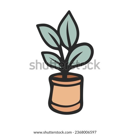 House plant in pot. Hand drawn vector cartoon doodle icon on white background