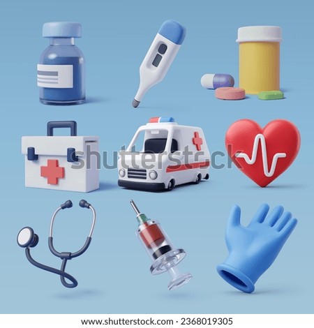 Collection of Health care and hospital 3d icon, emergency service, Medical rescue service concept. Eps 10 Vector. Royalty-Free Stock Photo #2368019305
