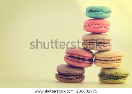macaroons on white background made with vintage tones