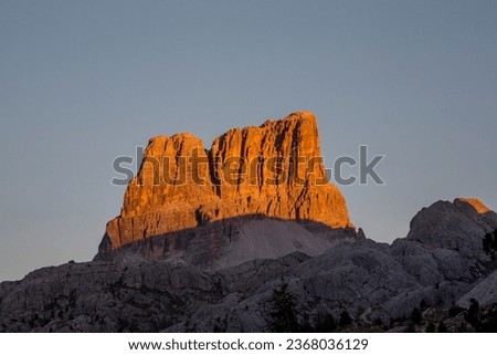 Hiking trail number 441 to Averau rock, Dolomites, Italy Royalty-Free Stock Photo #2368036129