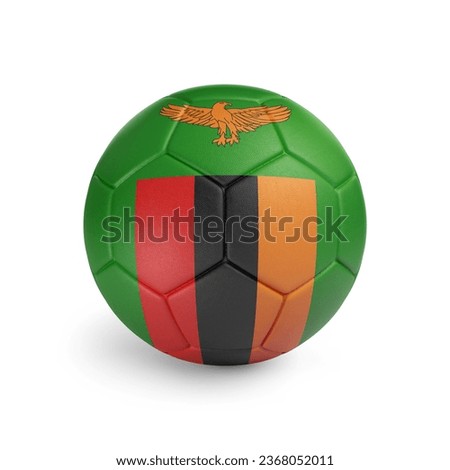 3D soccer ball with Zambia team flag. Isolated on white background