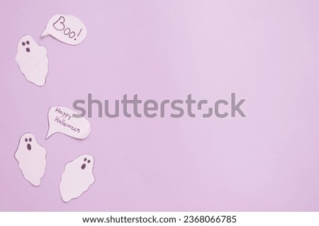 purple happy Halloween background - three ghosts 