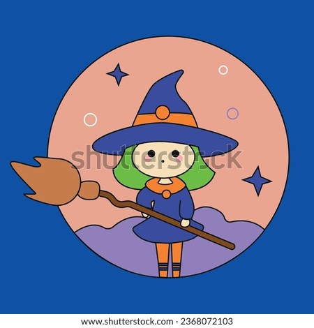 Vector illustration of a cute witch with a broom.
