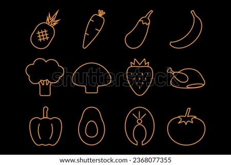 Set of icons with healthy food, vector illustration