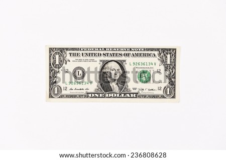 Close up of one dollar isolate on white background.  Royalty-Free Stock Photo #236808628