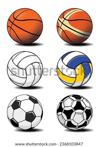 Sport Balls classic and modern. Icon set Of Soccer, Basketball, Volleyball, Baseball Sport Balls. Vector on transparent background