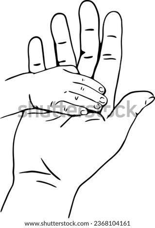 Dad holding baby hand in palm vector illustration