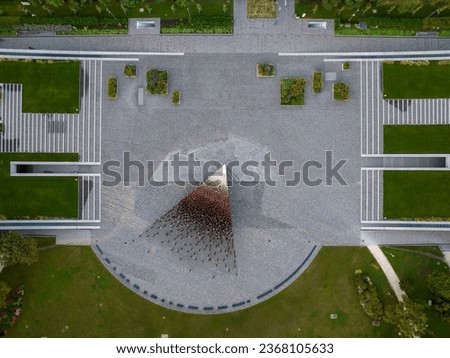 Aerial photo shows the memorial of the 1956 revoultion in the Public Park of Budapest, Hungary