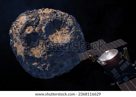 Asteroid Psyche. Asteroid orbiting the Sun between Mars and Jupiter. Psyche mission. The Psyche spacecraft will arrive at the asteroid in August 2029. This image elements furnished by NASA. 