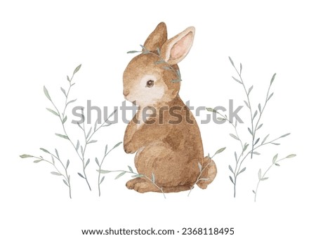 Little Rabbit Watercolor, Easter Bunny Watercolor, Rabbit Illustration, Baby Rabbit Clipart, White Background