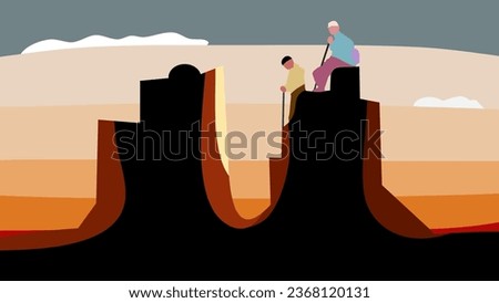 Grand Canyon Landscape with tourists, Flat Vector Illustration Royalty-Free Stock Photo #2368120131