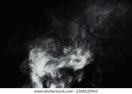 Smoke, vape and pattern on black background with creative texture, mockup and abstract art of gas or cloud design. Smoking, cigarette or fog for air pollution, warning or danger in empty dark studio