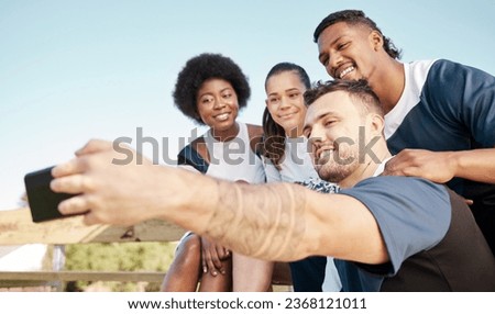 Cheerleader team, group selfie and happy people at sports competition, training workout or post photo to social media app. Cheerleading, photography and dancer teamwork, practice and picture together