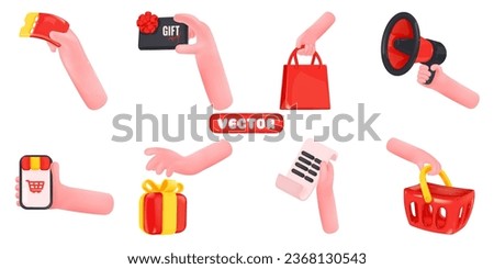 Online shopping icon set with 3d handy hands. Vector illustration