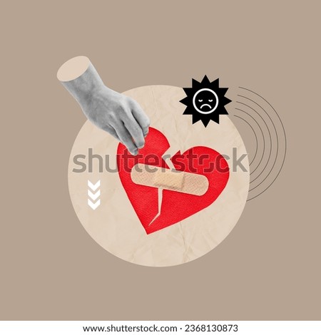 infidelity, hand with paper heart, paper heart with band-aid, healing heart, healing from breakup, healing from divorce, therapy to feel better, putting the pieces of the heart together, a new beginni Royalty-Free Stock Photo #2368130873