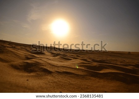 Sunset at the Arabian desert, close up to dunes, Dubai, United Arab Emirates