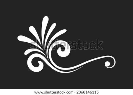 White calligraphic swirl ornament, line style flourishes set. Filigree ornamental curls. Decorative design elements for menu, certificate, diploma, wedding card, invatation, editable black background