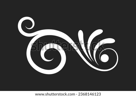 White calligraphic swirl ornament, line style flourishes set. Filigree ornamental curls. Decorative design elements for menu, certificate, diploma, wedding card, invatation, editable black background