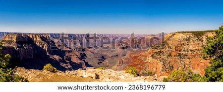 Panorama View of a deep canyon at Cape Royal on the North Rim of the Grand Canyon, Arizona, USA
