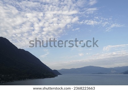 View of a glimpse of Lake Maggiore from the Rock of Caldè. Province of Varese, Italy 
