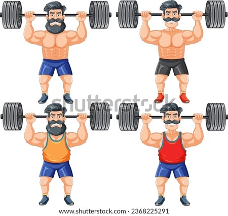 A stylish hipster man with a beard and mustache lifting weights at the gym