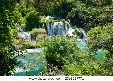 Croatia Krka summer landscape view.
Krka is a river in Croatia's Dalmatia region, known for its numerous waterfalls.