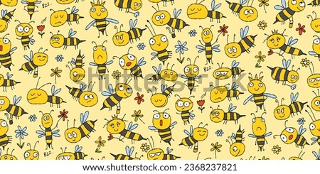 Funny Bees family. Beehive seamless pattern background for your design