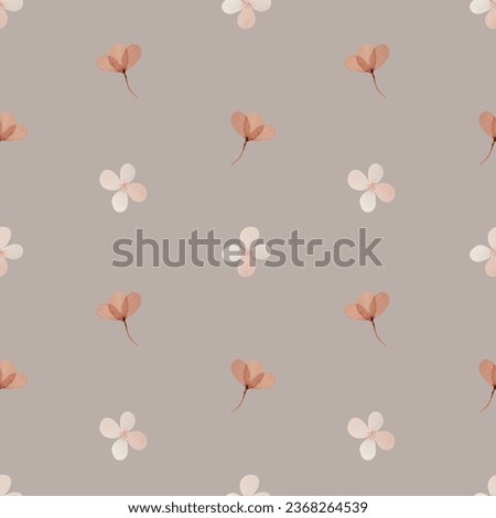 Watercolor vintage flowers seamless pattern with sepia flowers and gold leaves. For boho or rustic style decoration.