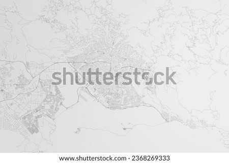 Map of the streets of Kingston (Jamaica) on white background. Top flat view. 3d render, illustration