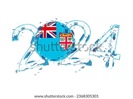 2024 Year in grunge style with flag of Fiji. Holiday grunge vector illustration.