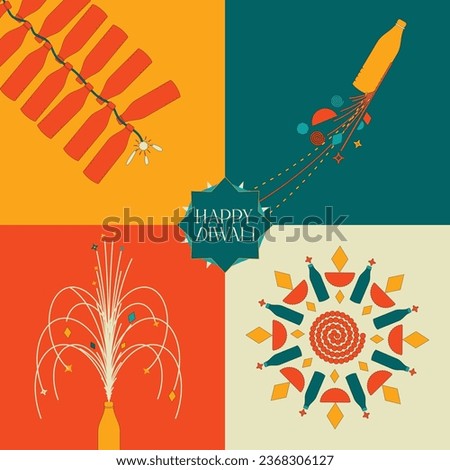 Happy Diwali. An Indian festival. A creative, conceptual and minimal flat vector illustration design made of Diwali sweets and crackers. Useful for branding, social media, packaging, wallpaper etc. Royalty-Free Stock Photo #2368306127