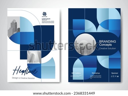 Template vector design for Brochure, AnnualReport, Magazine, Poster, Corporate Presentation, Portfolio, Flyer, infographic, layout modern with blue color size A4, Front and back, Easy to use and edit. Royalty-Free Stock Photo #2368331449
