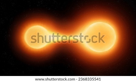 Two stars exchange matter. The larger star absorbs gas from the companion star. Close binary system. Royalty-Free Stock Photo #2368335541