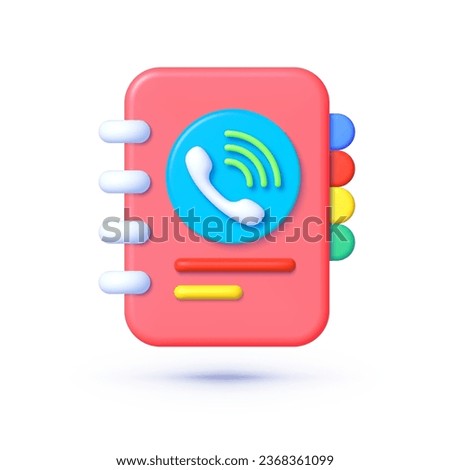 Phone or address book 3d cartoon style on white background. Vector illustration