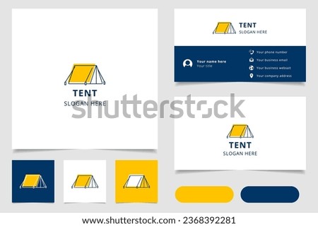 Tent logo design with editable slogan. Branding book and business card template.