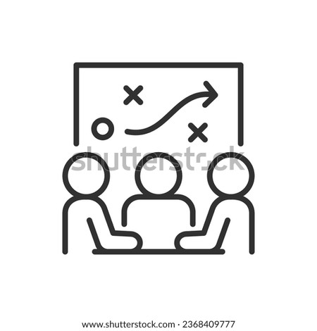 A joint effort to choose a strategy to get to a goal, linear icon. People at the table choosing and making a strategic decision. Discussion and collective decision. Line with editable stroke Royalty-Free Stock Photo #2368409777