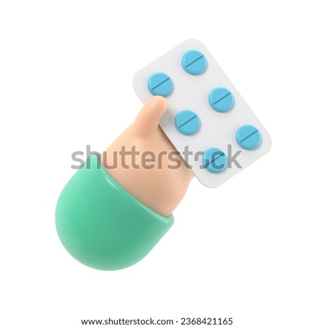 3d render. Pack of pills icon. Doctor or pharmacist cartoon hand with black skin holding drugs. Medical healthcare illustration. Pharmaceutical clip art.3D rendering on white background.
