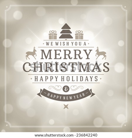 Christmas greeting card light vector background. Merry Christmas holidays wish design and vintage ornament decoration. Happy new year message. Vector illustration. 