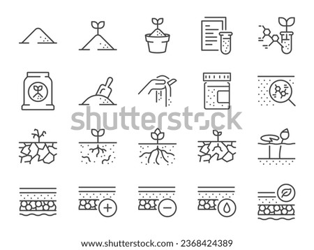 Soil icon set. It included dirt, land, soil, ground, clay, and more icons. Editable Vector Stroke. Royalty-Free Stock Photo #2368424389