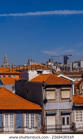 Vertical view of historical houses central Porto from the Se Cathedral 