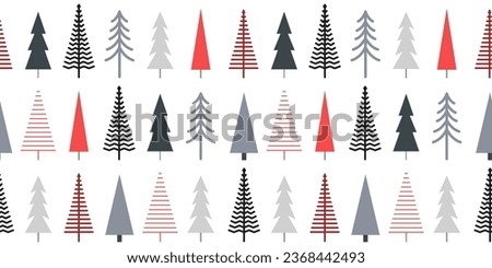 Christmas and pine tree minimalistic seamless pattern. Scandinavian winter. Forest. Endless background, wrapping paper, banner, backdrop.