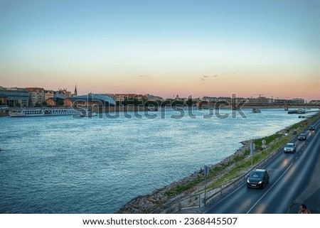 Danube waterfront in Budapest during summer evening. High quality photo