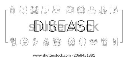 Disease Health Problem Collection Icons Set Vector. Open And Closed Limb Fracture, Nose And Arterial Bleeding, Herpes And Acne Disease Black Contour Illustrations