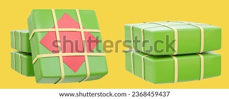 An set illustration of isolated Chung cakes, 3d rendering, cartoon simple style, Tet Holidays
