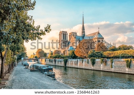 Cathedral Notre-Dame in Paris at sunset Royalty-Free Stock Photo #2368461263