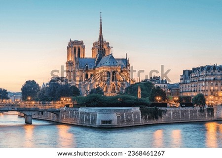 Cathedral Notre-Dame in Paris at sunset Royalty-Free Stock Photo #2368461267