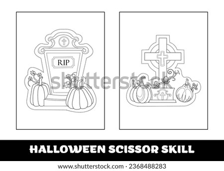 Halloween scissor skill for kids. Halloween scissor skill education coloring page for preschool kids..