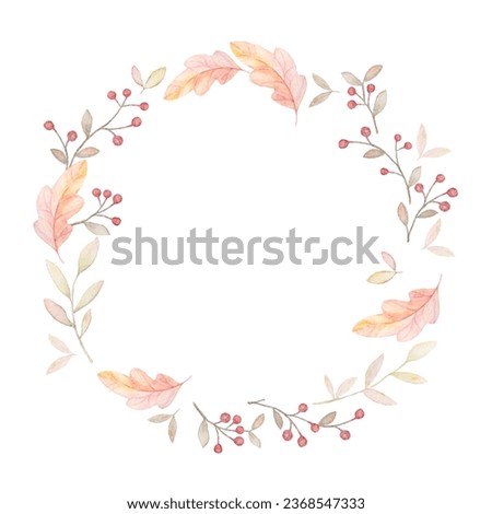 Autumn Wreath, Watercolor Red Berries, Fall Floral Clip Art, Pre-made Composition